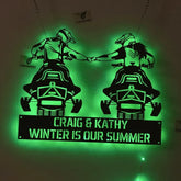 Custom Couple Snowmobile Metal Wall Art With Led Lights, Snowmobile Metal Wall Decor, Personalized Couple Name Metal Sign, Winter Games Metal Sign